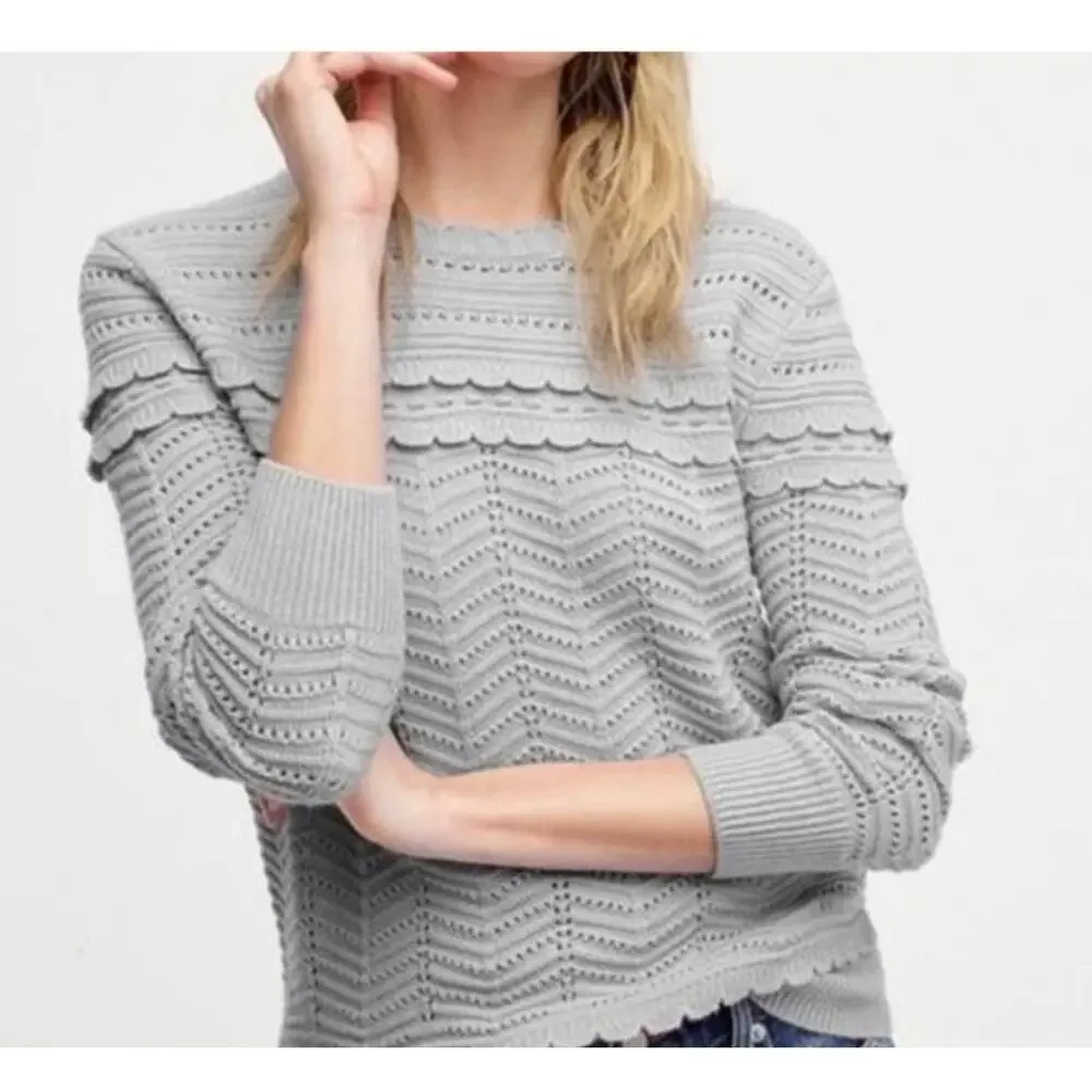 J Crew Gray Scallop Pointelle Knit Sweater Size S Wool blend